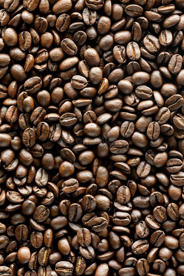 Top down view of a pile of fresh coffee beans. royalty free stock photography