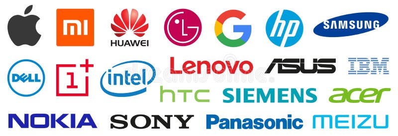 Top electronic companies logo. World`s leading computer brands. Apple Xiaomi Samsung Huawei HP LG Sony Lenovo Google HTC Dell Oneplus Vivo Nokia Asus Honor IBM Acer Intel icon. Top electronic companies logo. World`s leading computer brands. Apple Xiaomi Samsung Huawei HP LG Sony Lenovo Google HTC Dell Oneplus Vivo Nokia Asus Honor IBM Acer Intel icon