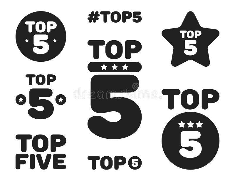 Top Five 5 Black and White Icon Set. Vector Illustration Stock Vector