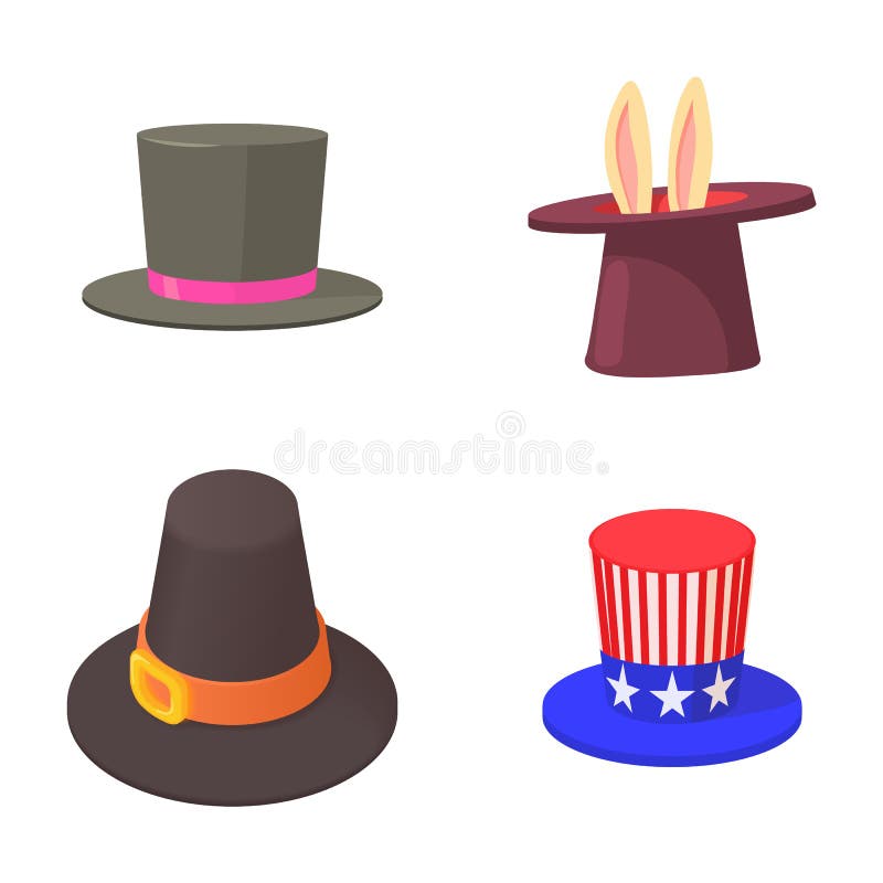 Top Hat Icon Set, Cartoon Style Stock Vector - Illustration of