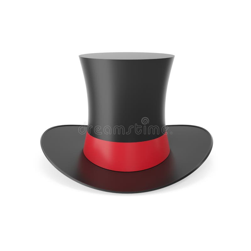 Top Hat with Red Ribbon Isolated on White Background. Stock