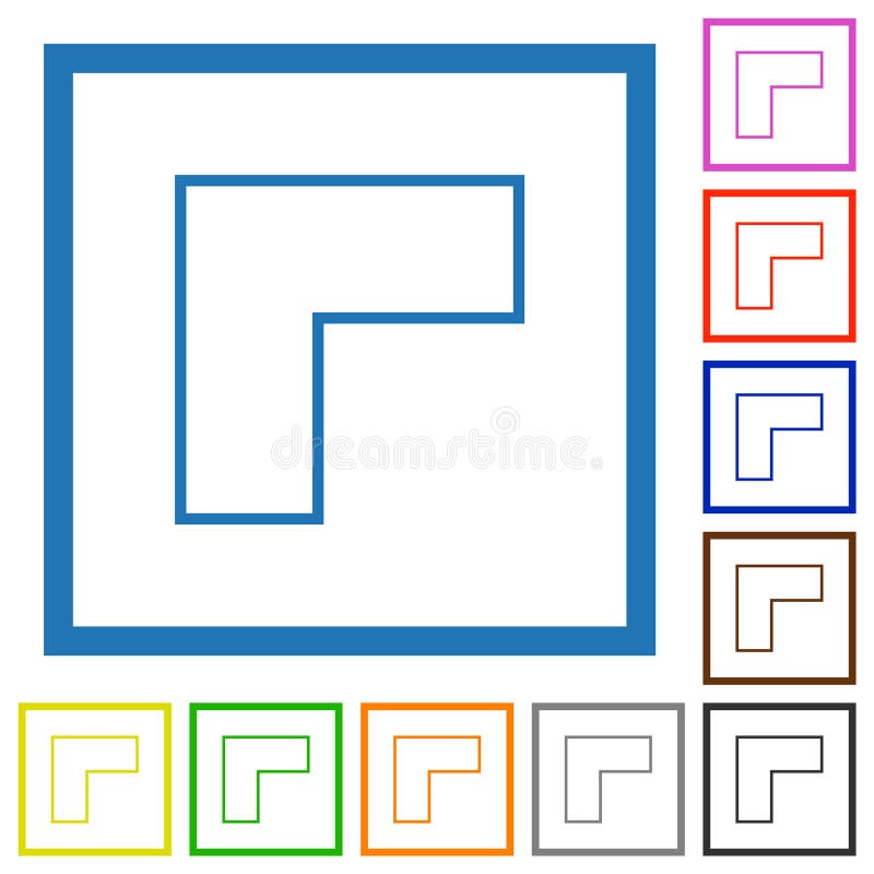 Top left 90 degrees angle arrow outline flat framed icons vector illustration
