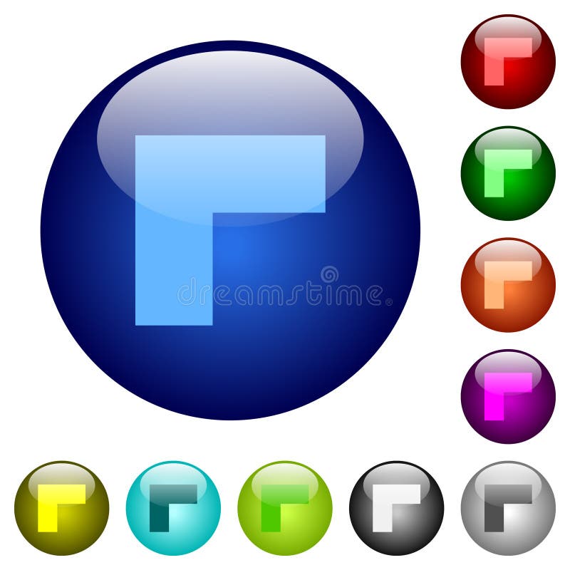 Top left 90 degrees angle arrow solid color glass buttons vector illustration