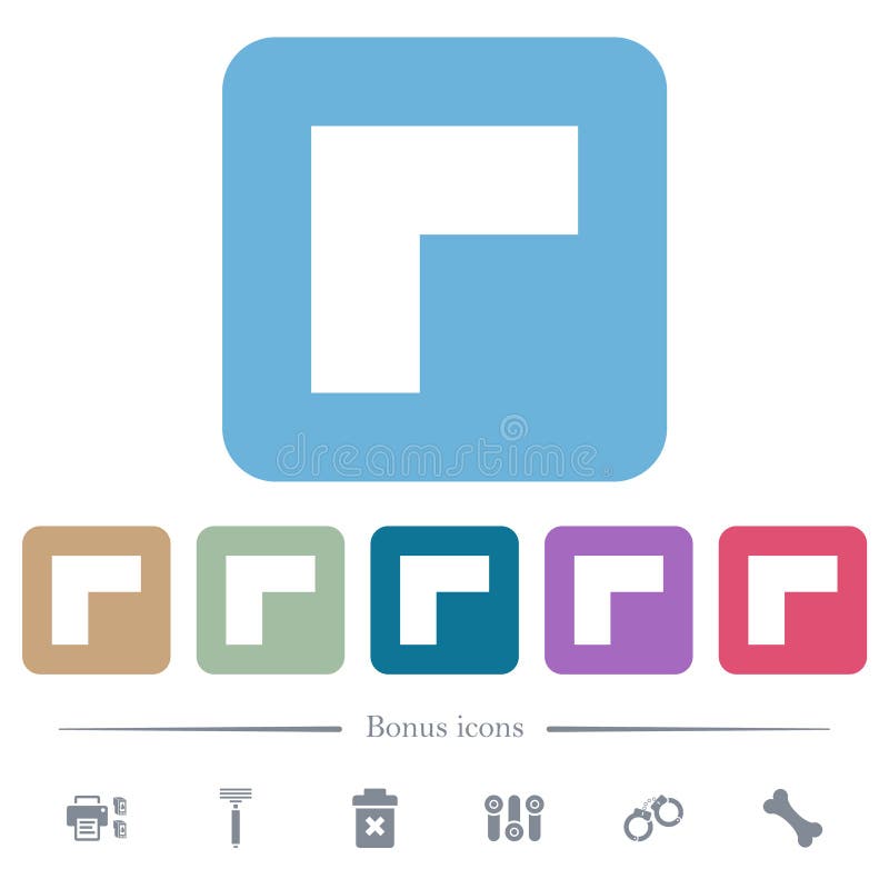 Top left 90 degrees angle arrow solid flat icons on color rounded square backgrounds stock illustration