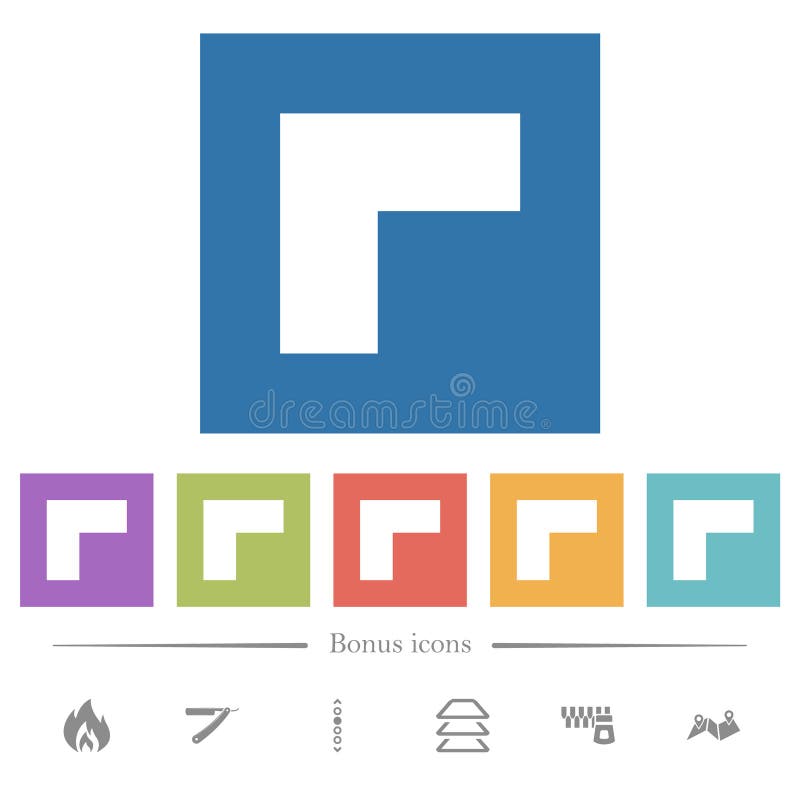 Top left 90 degrees angle arrow solid flat white icons in square backgrounds vector illustration