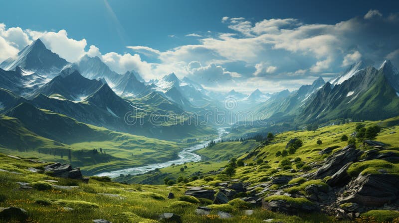 Top of the mountain view stock illustration