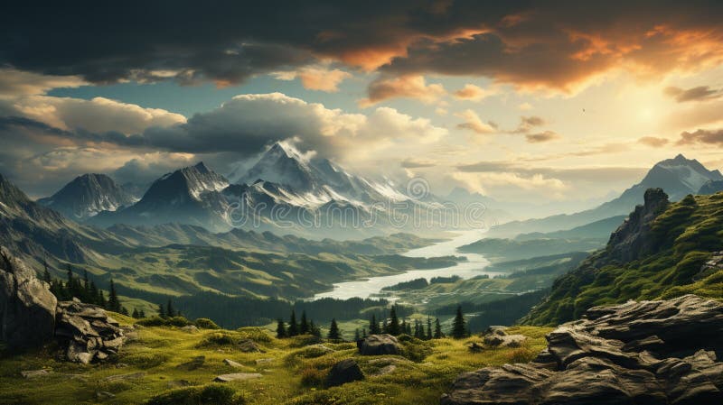 Top of the mountain view stock illustration