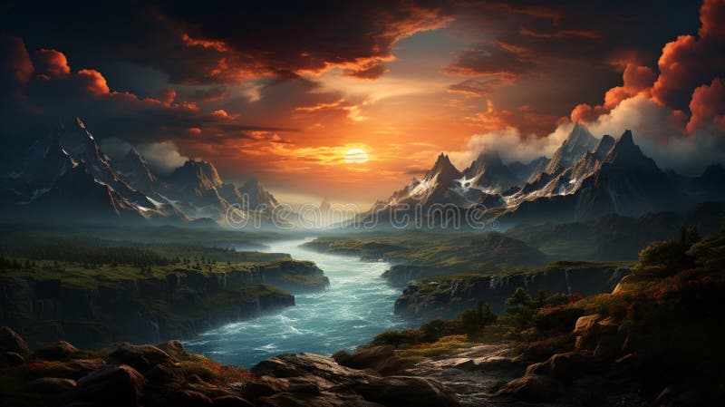 Top of the mountain view stock illustration