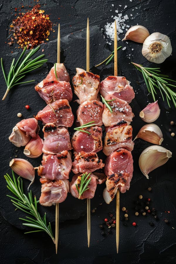 Top-Sicht auf rohes Fleisch mit Kräuter und Gewürzen zubereitet. das Bild ist ideal für Lebensmittel Blogs Rezept-Websites und lizenzfreies stockfoto