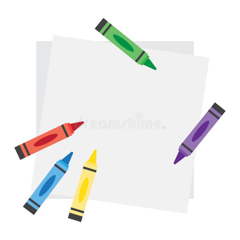 Top Veiw Notebook Paper Sheet with Color Crayons Stock Vector