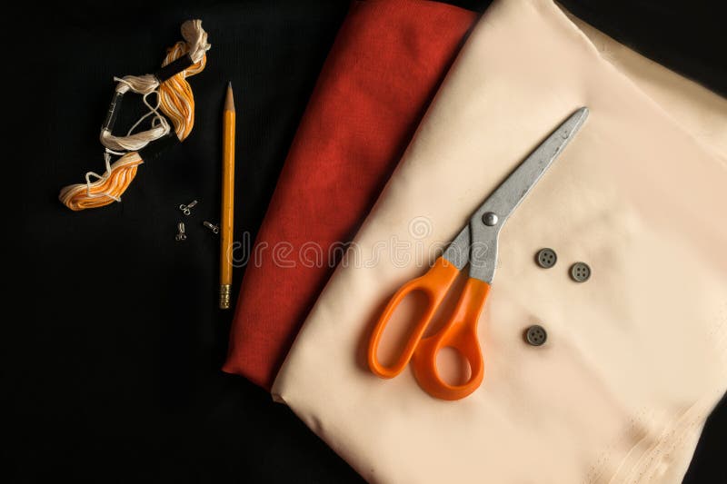 Top View Aerial Image of a Tailor S Work Desk Stock Photo Image of