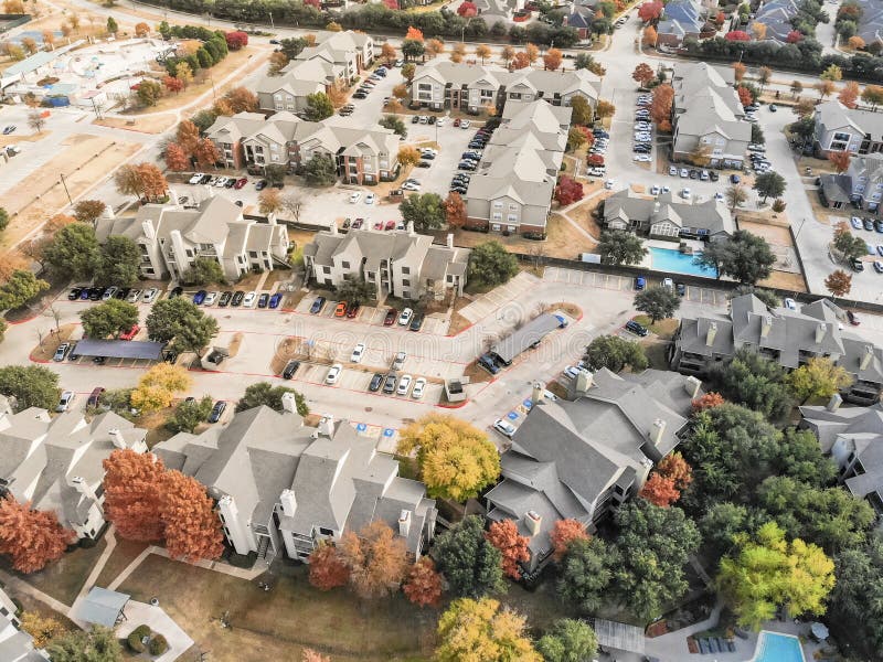 Top view apartment building rental housing subdivision in fall s