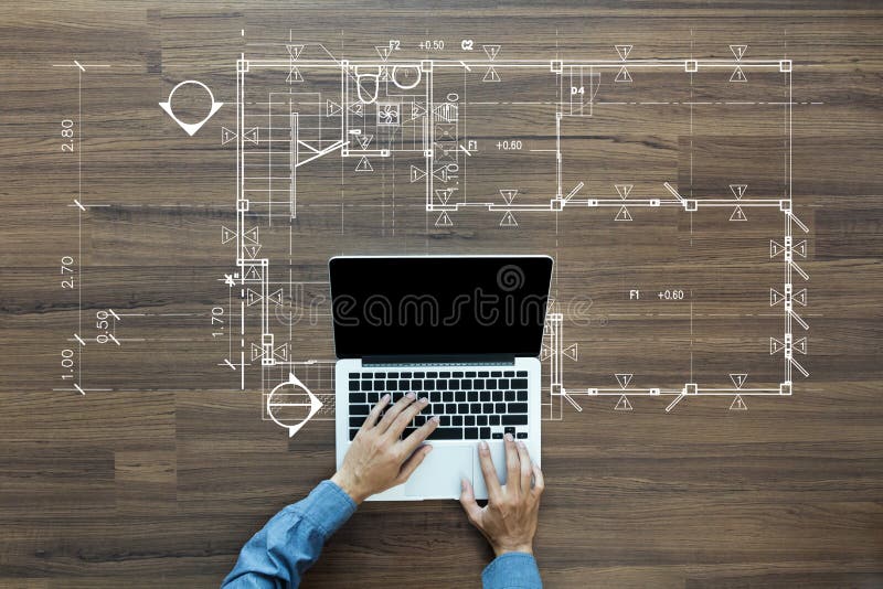 Top view of architect drawing on architectural project royalty free illustration Top view of architect drawing on architectural project royalty free illustration