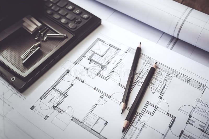 Top View Architecture Plan Blueprint in Modern Office - Ai Generated ...