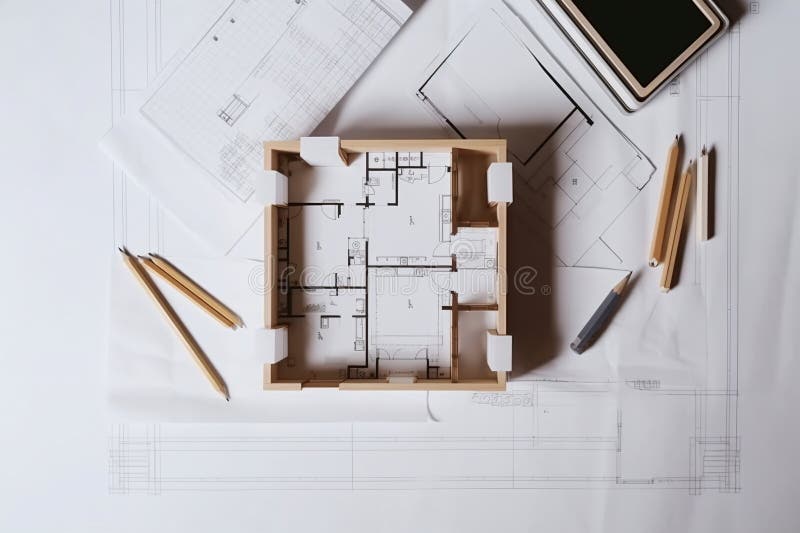 Top View Architecture Plan Blueprint in Modern Office Ai Generated