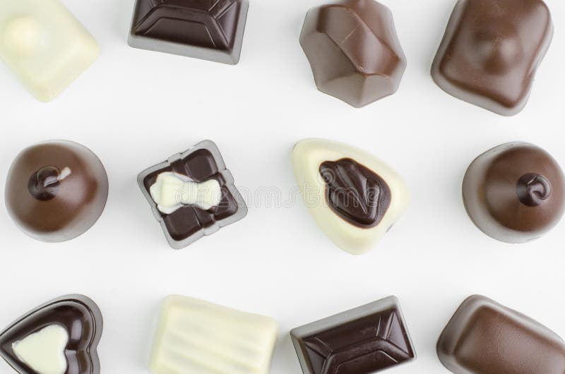 Assortment of Fine White, Dark and Milk Chocolates, Stock Photo Image