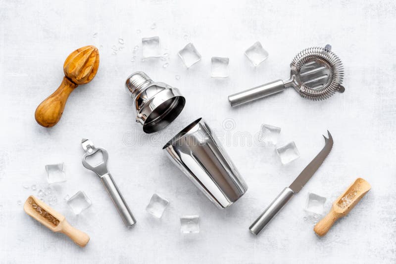 Top View of Bar Accessories with a Cocktail Shaker Stock Image Image