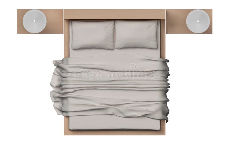 Top View Of Bed With Wood Frame On White Background Stock 