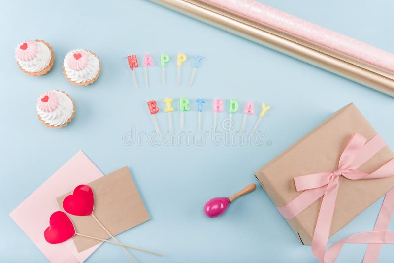 Download Top View Of Birthday Cakes With Gift Box Mock-up Stock Photo - Image of presents, sweet: 93618438
