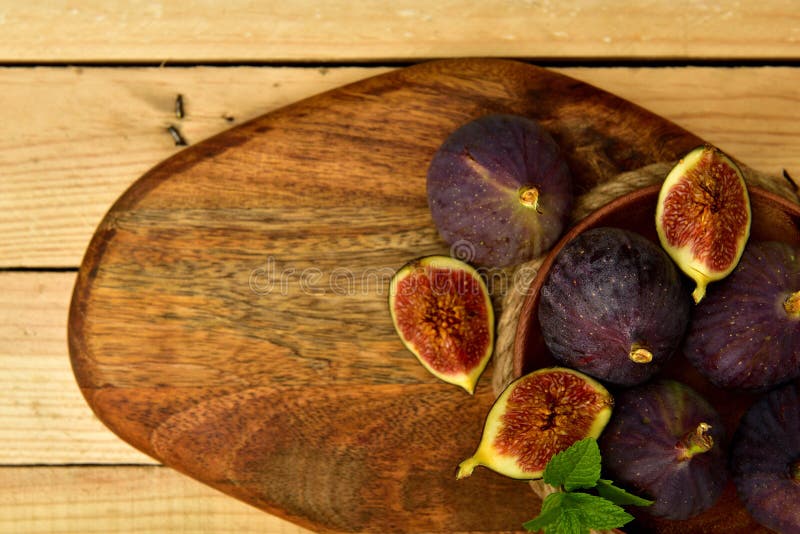 Top View of Black Figs on a Wooden Board Stock Photo Image of figs
