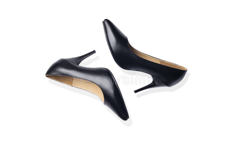 Top View. Black Leather High Heels Shoes on White Background with Clipping  Path Stock Photo - Image of beautiful, brown: 173682072