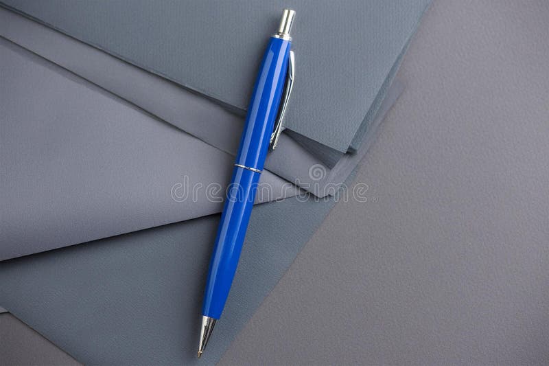 Top view of blue ballpoint pen on grey ground vector illustration