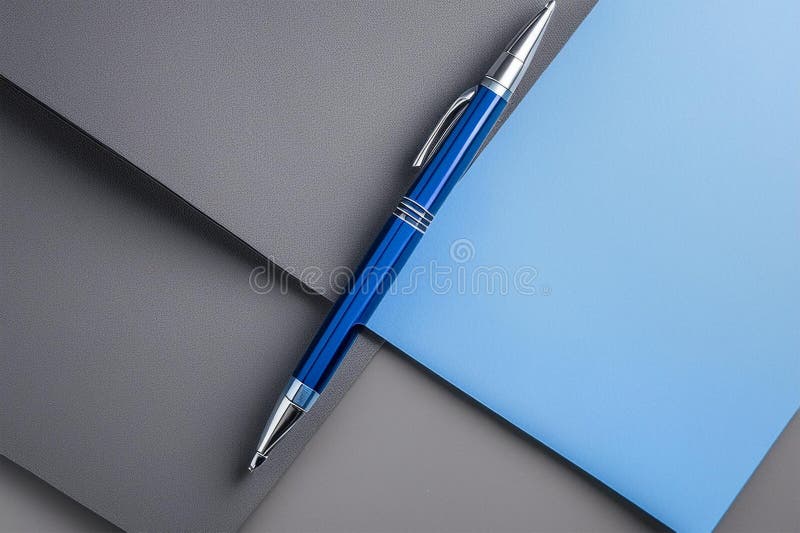 Top view of blue ballpoint pen on grey ground royalty free illustration