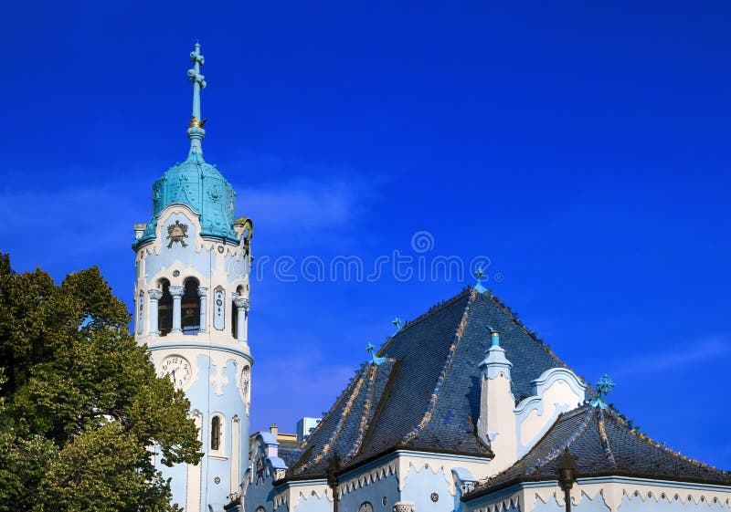 Pohled shora na modrý kostel v Bratislavě, Slovenská republika