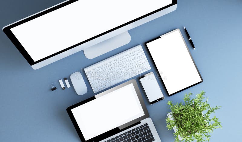 Top view blue devices blank stock illustration