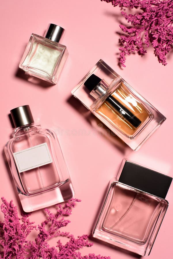 top view of bottles of perfumes