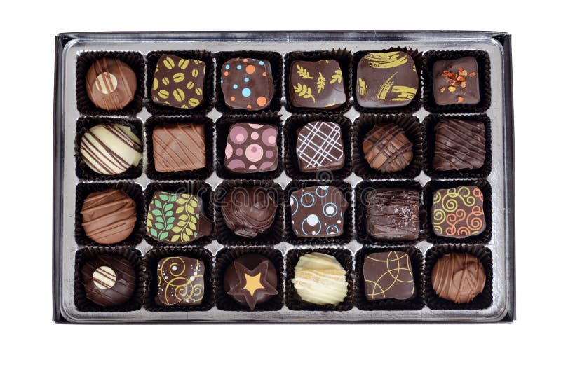 Top view box of fancy chocolates candy