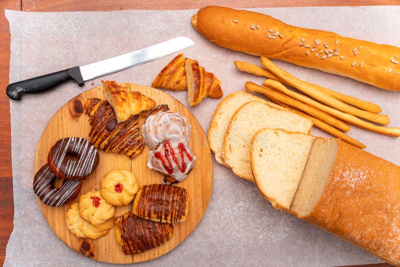 Top View of Bread and Pastry on a Table Stock Image Image of healthy