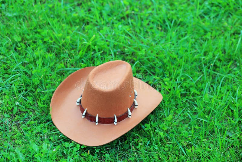 Top View of Brown Cowboy Hat on Green Grass Stock Image - Image of ...