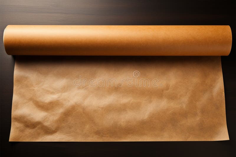 A roll of unfolded brown parchment paper, for baking food in on a dark  background, top view. 14595000 Stock Photo at Vecteezy