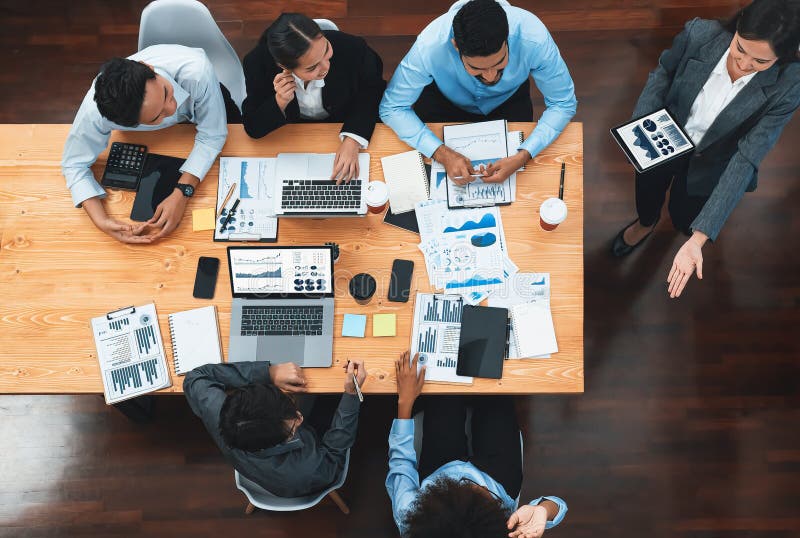 Top view business presentation with data analysis dashboard on TV. Concord stock images