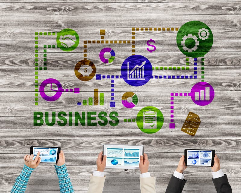 Top view of businesspeople sitting at table and using gadgets royalty free stock images Top view of businesspeople sitting at table and using gadgets royalty free stock images