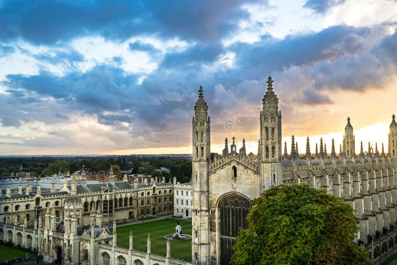 Top View of Cambridge University at beautiful sunset and dramatic sky, Cambridge, UK stock photos Top View of Cambridge University at beautiful sunset and dramatic sky, Cambridge, UK stock photos