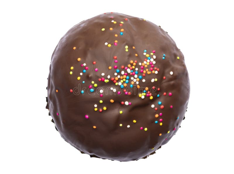 Top View Of Chocolate Coated Cupcake Isolated On White Background Stock