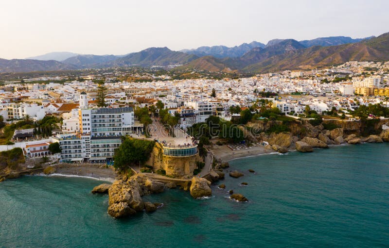 Top view of the city of Nerja on Mediterranean coast of Spain