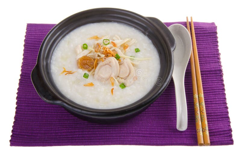 Top view claypot abalone porridge