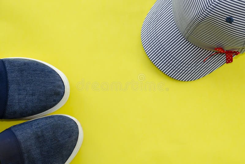 Denim Slip-on Shoes on Wooden Background. Top View Stock Image - Image ...