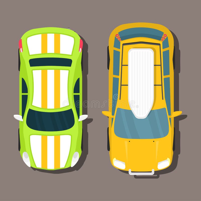 Top view colorful car toys different pickup automobile transport wheel transportation auto design vector illustration. Traffic roof motor vehicle freight graphic. Top view colorful car toys different pickup automobile transport wheel transportation auto design vector illustration. Traffic roof motor vehicle freight graphic.