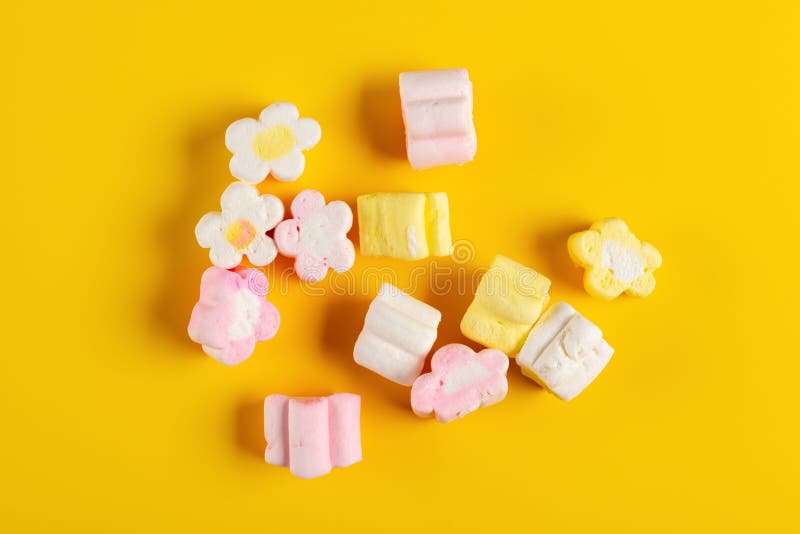 Colorful Marshmallow on a Yellow Background Stock Image Image of