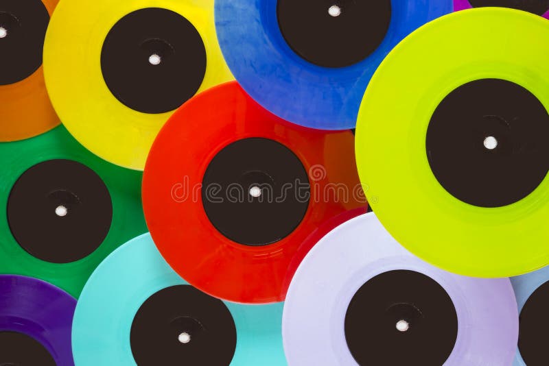 Top view of colorful vinyl records