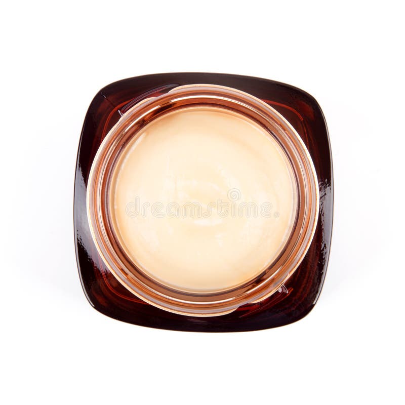 Top view of cosmetic cream jar isolated on white background