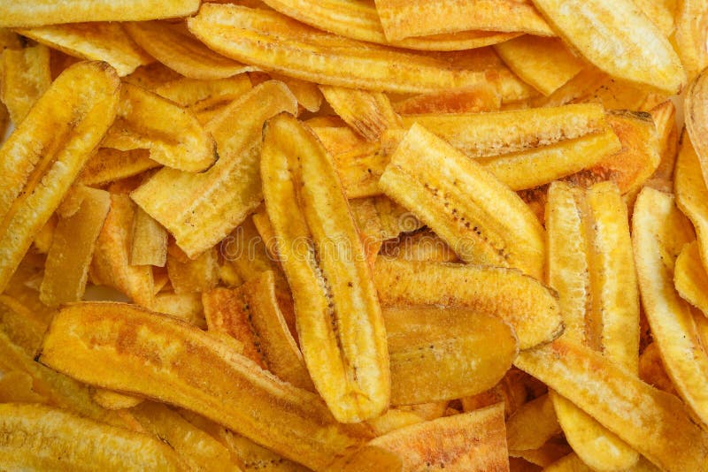 Top View of the Crispy Yellow Banana Chips Stock Image Image of
