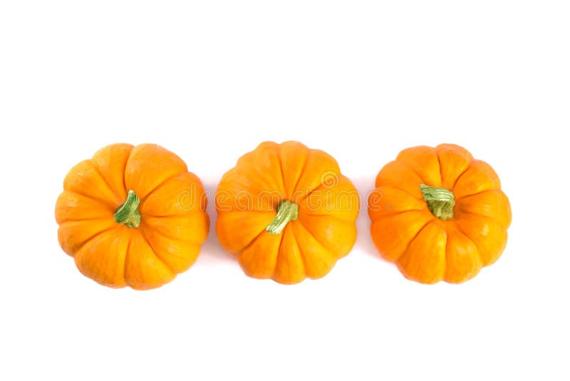 Top view of decorative orange pumpkins