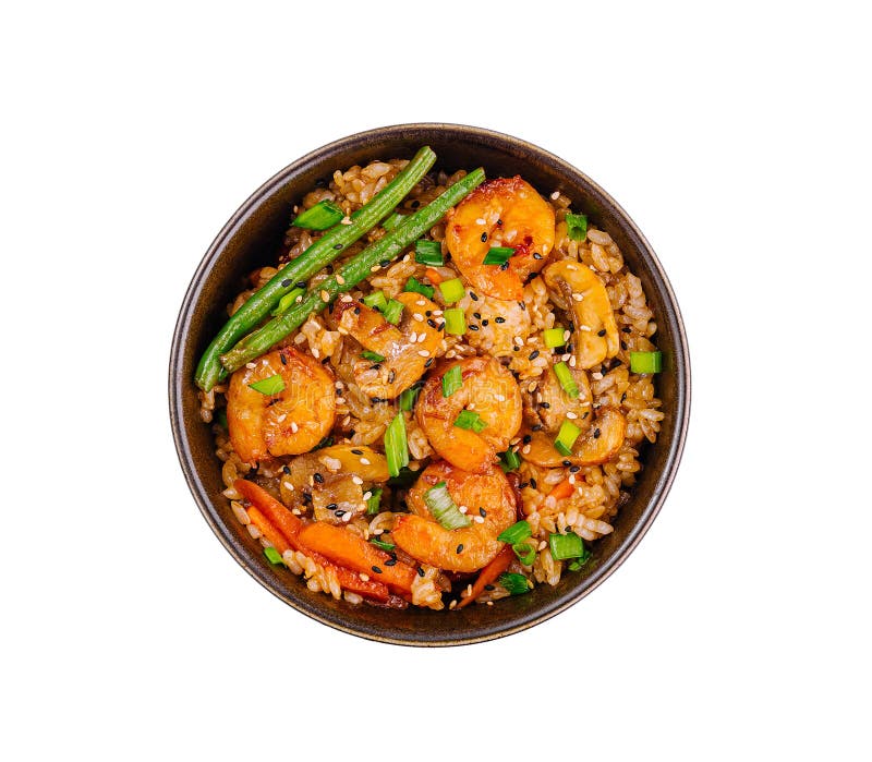 Shrimp and Vegetable Stir-fry Rice Bowl Stock Image - Image of cuisine