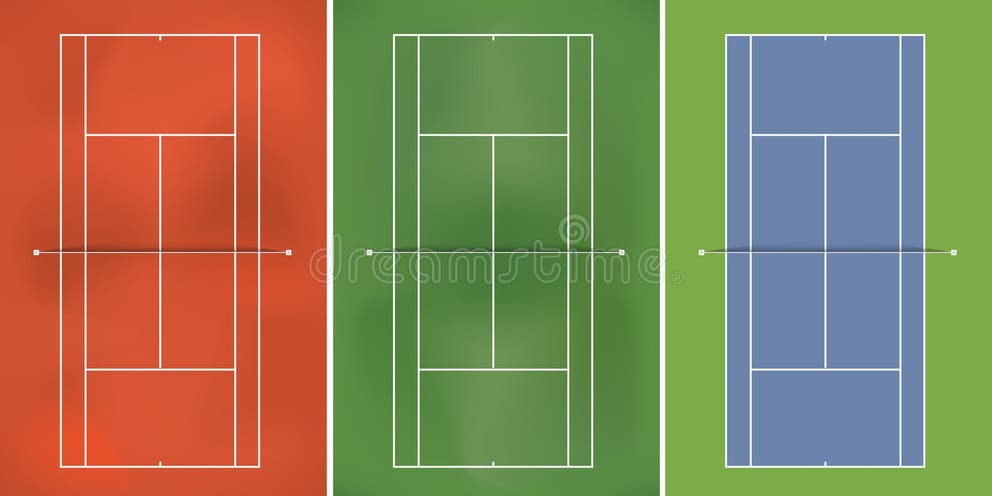 Top View Diagram of the Three Tennis Court Surfaces Stock Illustration