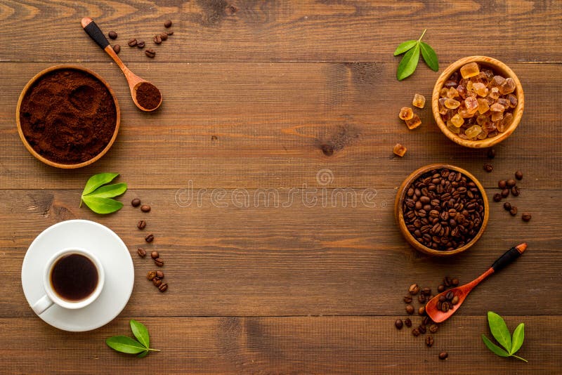 Top View of Diffetent Varieties of Coffee Beans with Hot Drink, Top